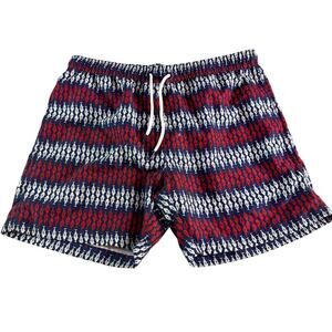 Ocean Coast Mens sz Large Swim Trunks Red White Blue Fish Pockets Drawstring